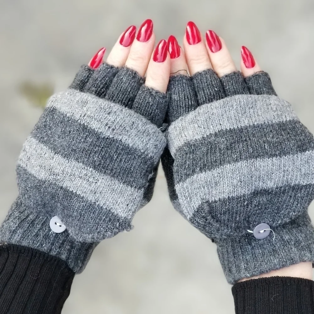 Black or Gray Fingerless Mittens / Gloves